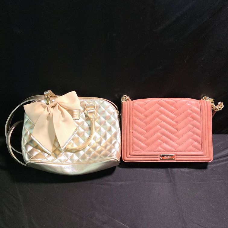 Betsey Johnson Metallic Quilted Bow Purse and BCBG Paris Pink Chevron Quilted Purse