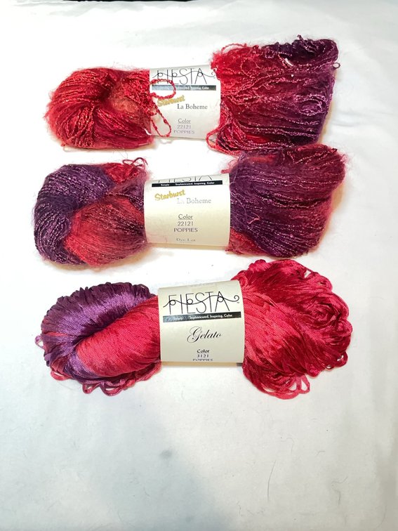 Fiesta Brand Lot of Three New Yarn and Ribbon Skeins La Boheme Starburst & Gelato Poppies Colorways