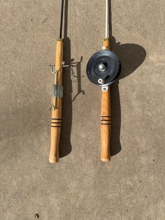 Ice Fishing Rods with Wooden Handles, Reel and Metal Hardware