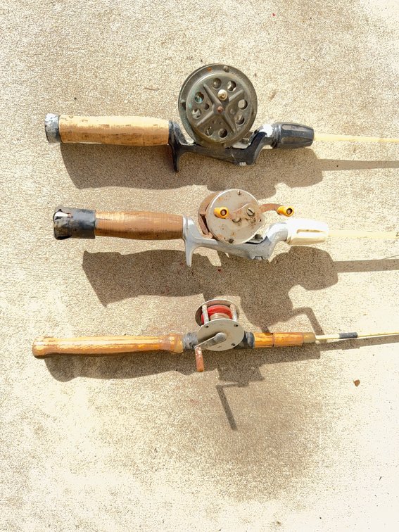 3 Vintage Fishing Rods with Reels Including St. Croix 66 and Bakelite Handle