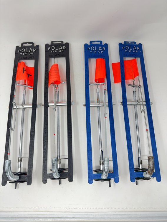 4 Polar Tip-Up Ice Fishing Devices, Assorted Black and Blue Models
