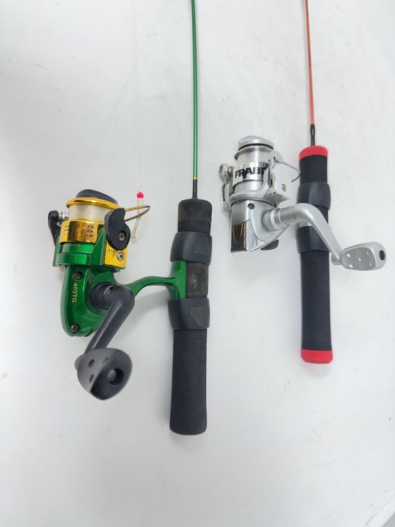 Ice Fishing Rods With Master and Frabill Spinning Reels, Foam Grips