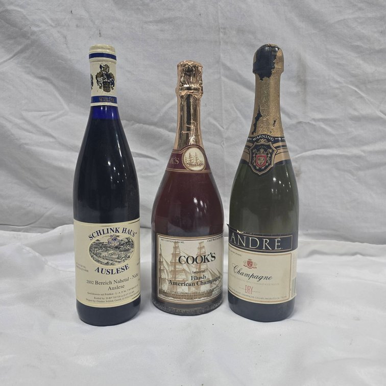 Trio of Wine and Sparkling: Schlink Haus Auslese 2012, André Dry, Cook's Blush American Champagne