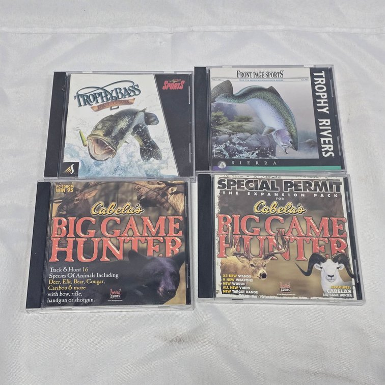 7 PC CD-ROM Games and Software Including Cabela's Big Game Hunter, Trophy Bass, Typing