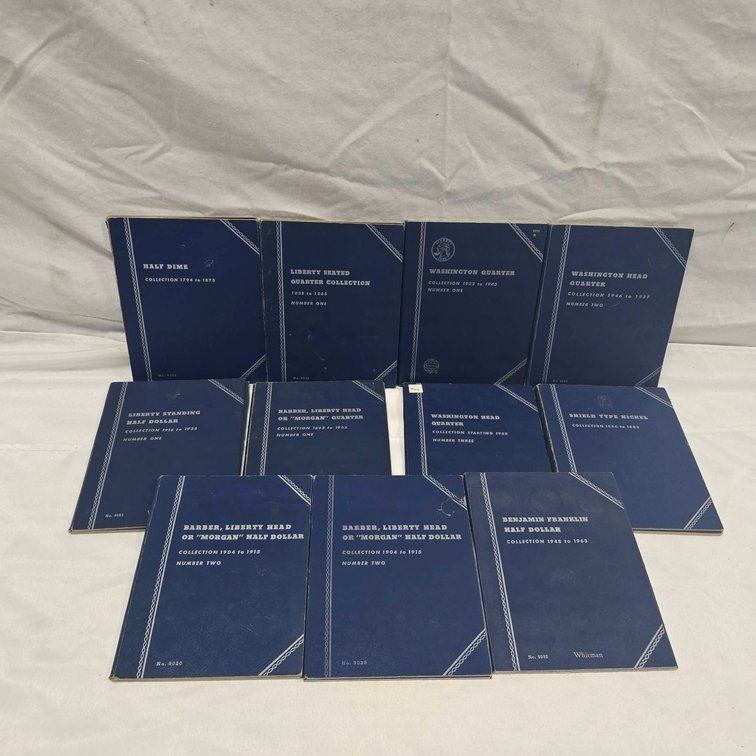 10 Whitman Coin Folder Albums for Quarters and Half Dollars, No Coins Included