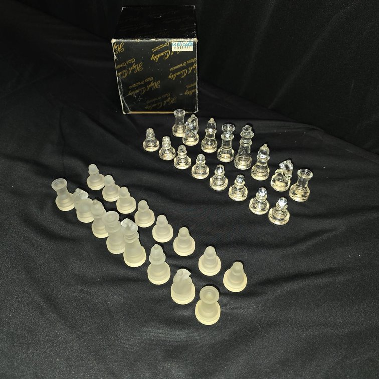 Frosted and Clear Glass Chess Pieces Set, Complete, No Board Included, Includes Box