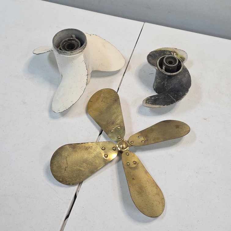 3 Vintage Boat and Brass Propellers, Aluminum and Brass, Various Blade Counts