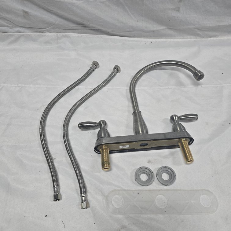 Delta Two-Handle Kitchen Faucet Set with Stainless Braided Supply Lines and Accessories