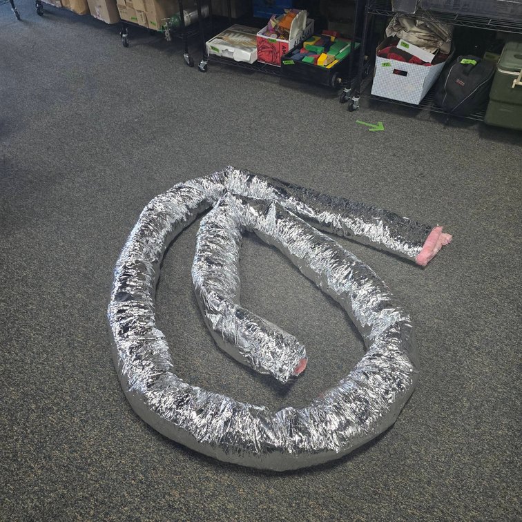 Flexible Insulated Ducting with Foil Sheath and Fiberglass Insulation, Approx 16 Ft Length