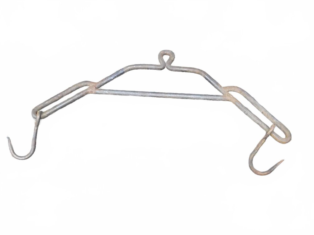 Iron Gambrel with Dual Hooks, Vintage Livestock Butchering Tool, Classic Farm Equipment