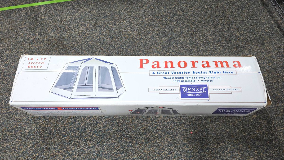 Wenzel Panorama 14x12-ft Screen House, Gently Used, Original Packaging, Steel Frame, Mesh Screening