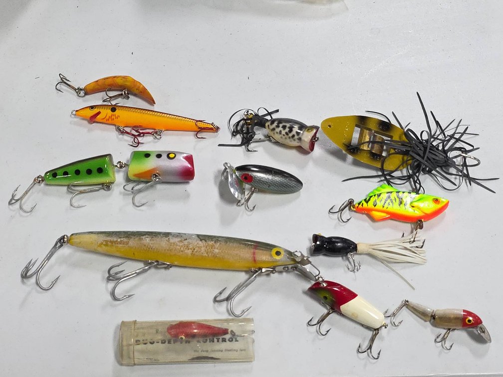 Vintage Fishing Lures Including Hula Popper, Cisco Kid, Sam's Chub