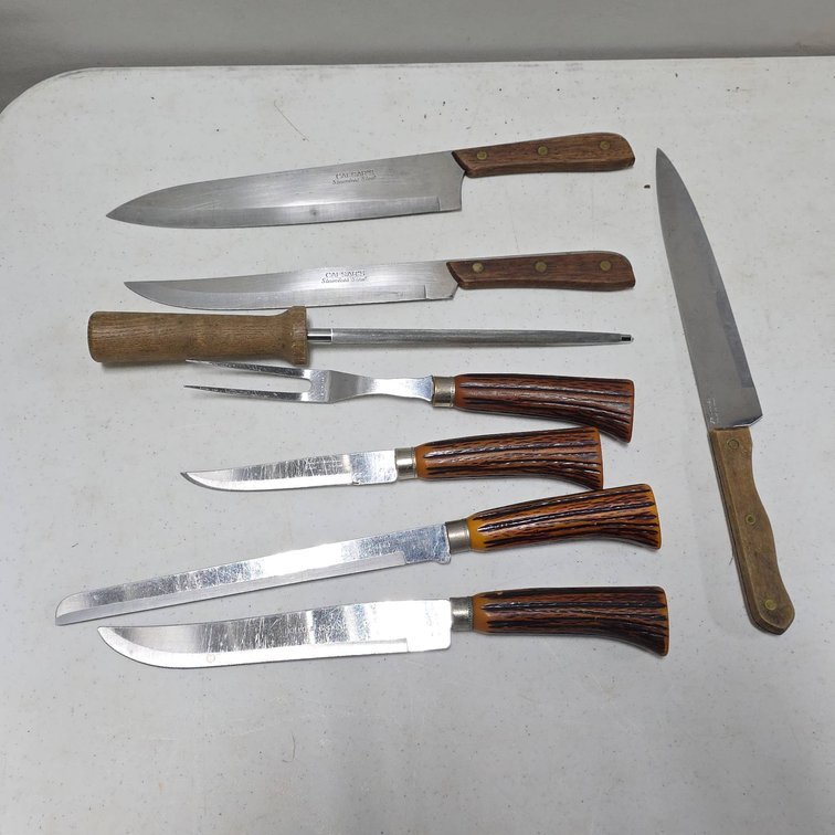 Knife Set of Eight, Includes Caesar's, Regent, and J.A. Henckels, Largest Knife 13.5 Inches