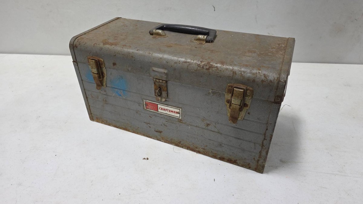 Sears Craftsman Metal Toolbox with Contents, Dual Latches, Black Handle, 18 Inch Length