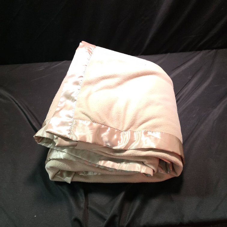 JCP Home Beige Fleece Blanket with Satin Trim, 100% Polyester, Made in China
