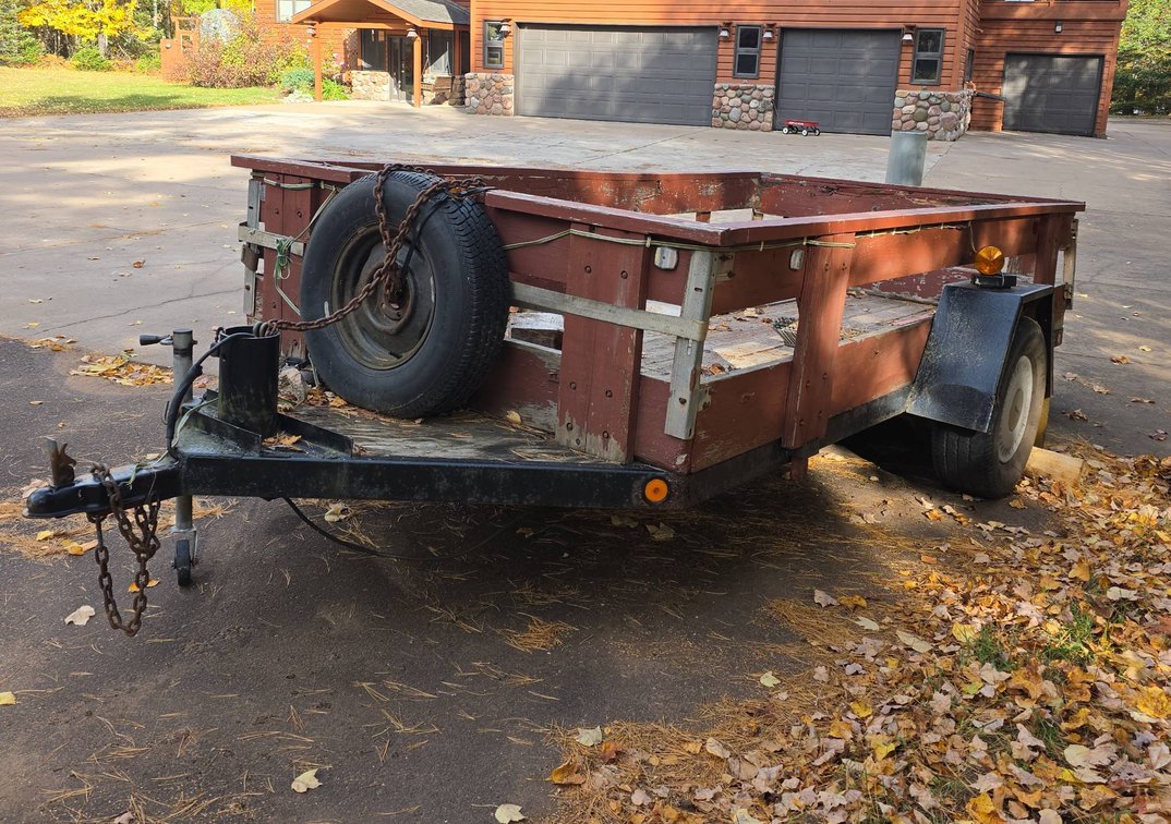 Utility Trailer with Wooden Sides, Metal Frame, Spare Tire, and Jack Stand, 76" Wide, 16'3" Length with Hitch