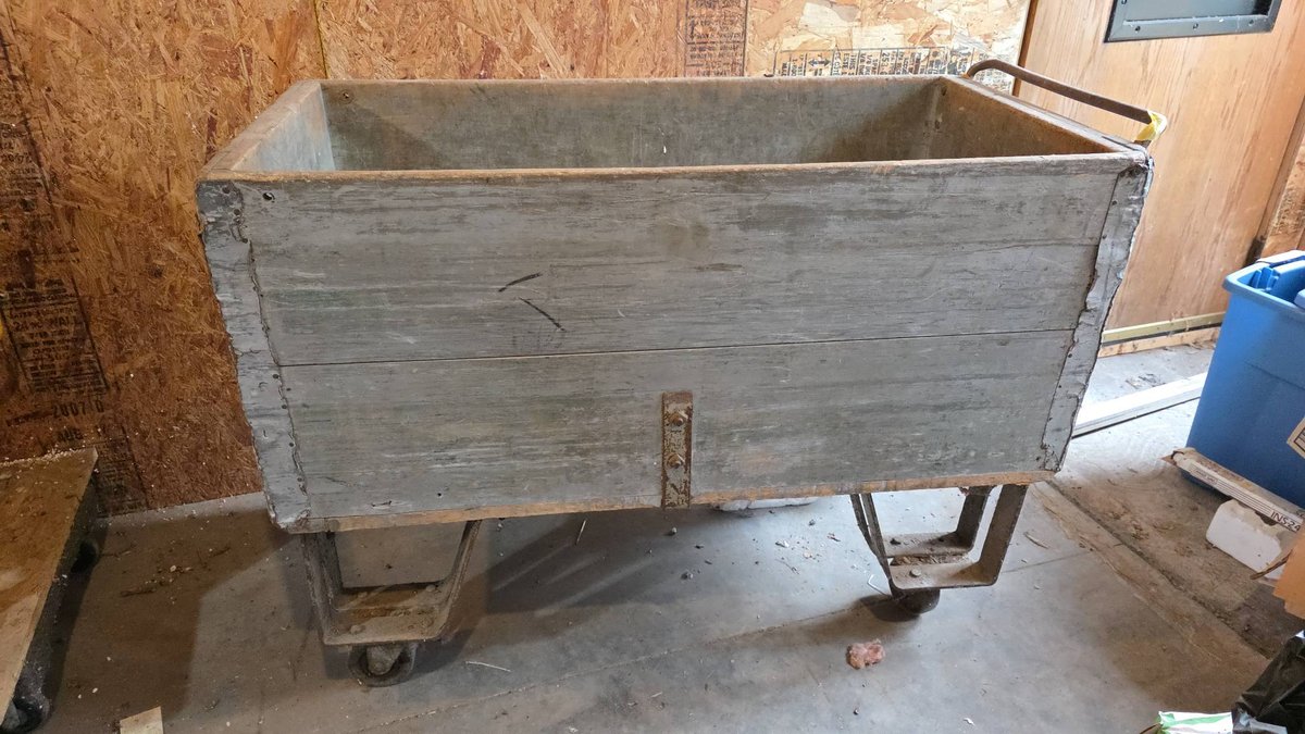 Atq Handmade Wood and Metal Industrial Utility Cart on Casters with Reinforced Iron Bracket and Side Handle