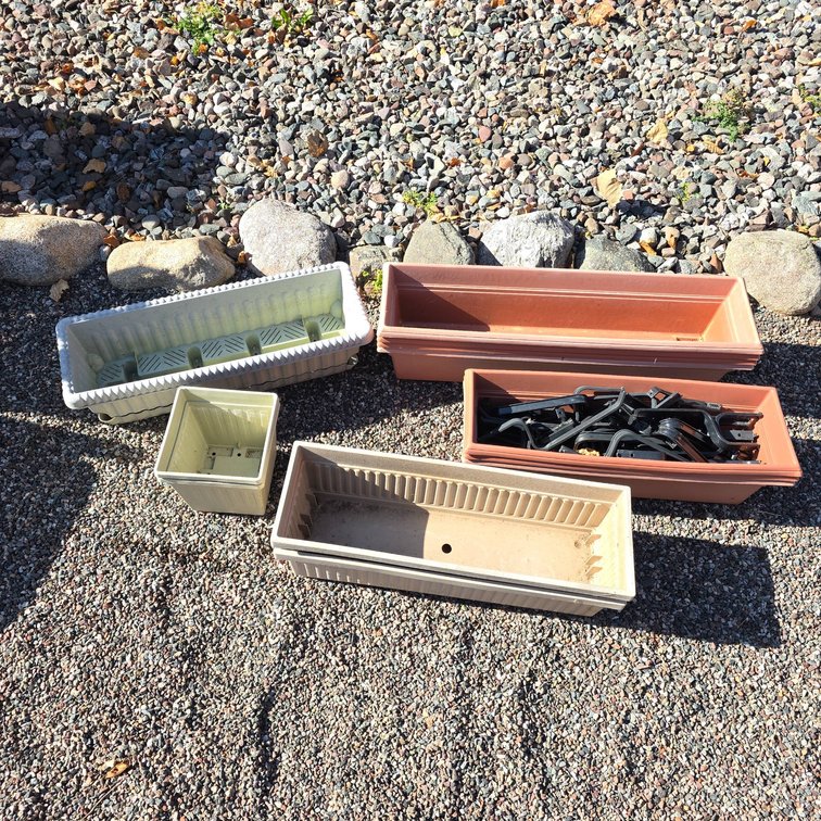 Rectangular Plastic Outdoor Planters With Wall Hangers, Various Colors and Sizes