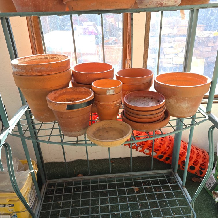 Terra Cotta Flower Pots and Saucers Grouping, Various Sizes