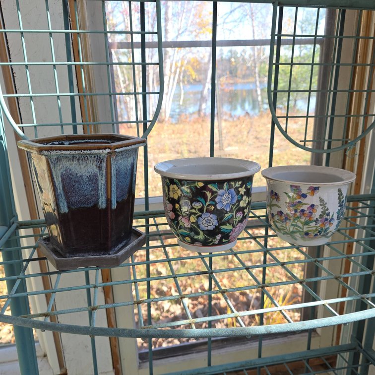 3 Ceramic Flower Pots Including New England Pottery and Floral Designs