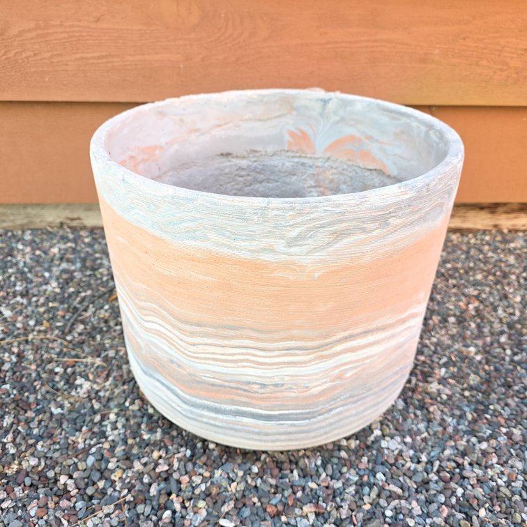 Swirled Terra Cotta and White Marbled Ceramic Planter with Drainage Hole