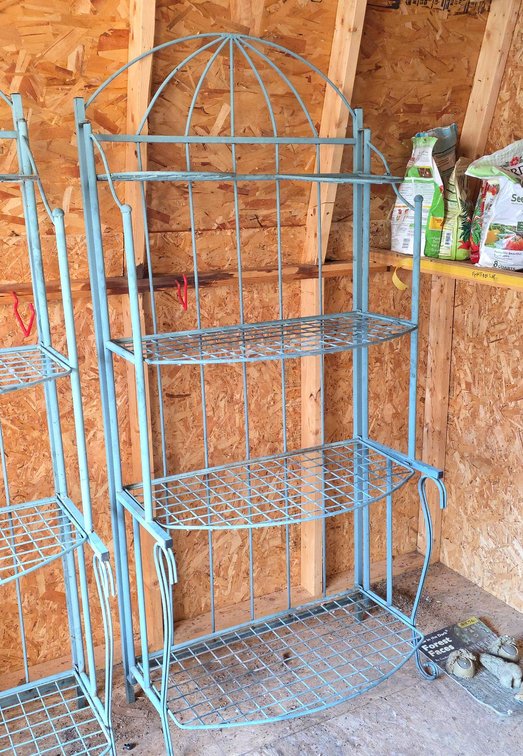 Turquoise Metal 4-Tier Shelving Units with Curved Dome Tops and Grid Shelves