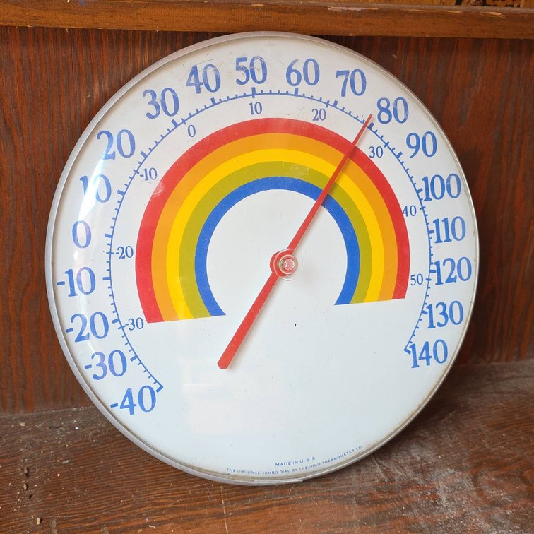 Ohio Thermometer Co. Rainbow Dial Jumbo Outdoor Thermometer, Made in USA