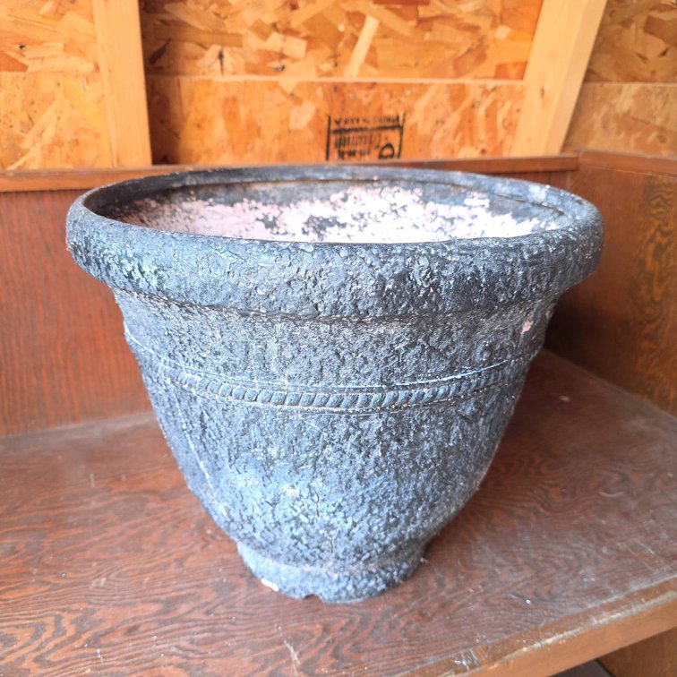 Large Cast Stone Planter with Decorative Rope and Floral Relief Design