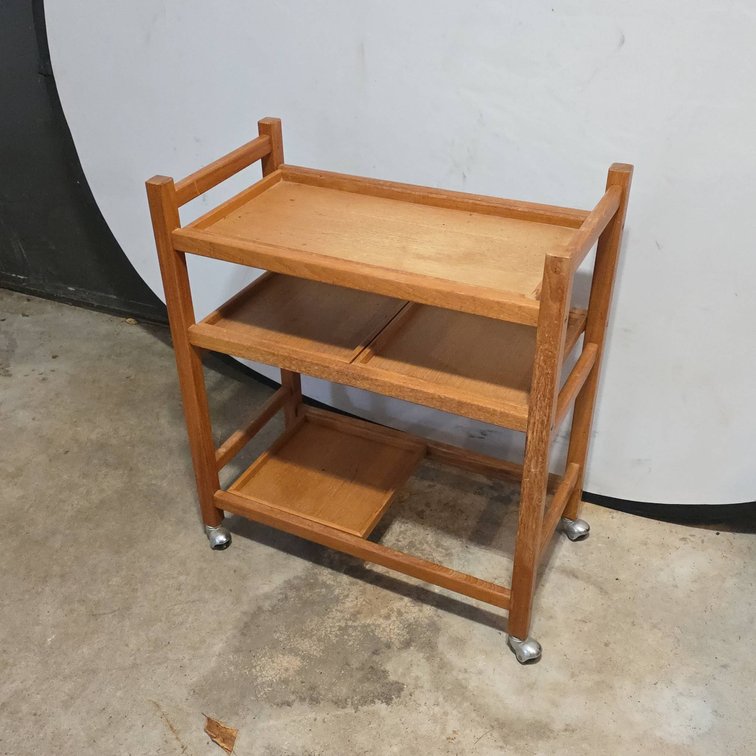 Wood Tea Cart with Three Removable Trays and Casters