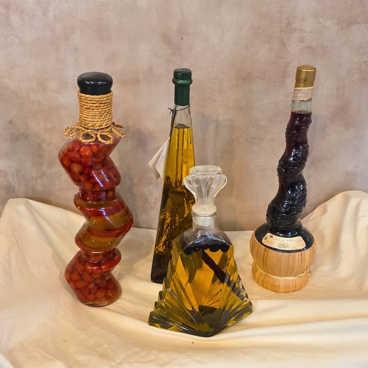 Bottaro Unopened Italian Red Table Wine and Three Bottles of Infused Oils Including Decorative and Herb Varieties