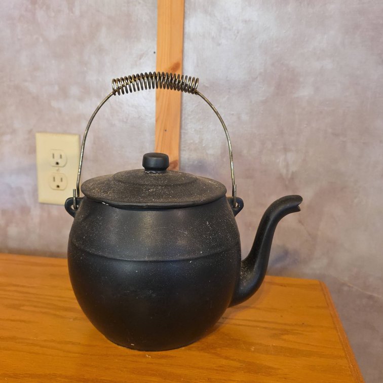 Black Ceramic Teapot with Metal Handle and Lid