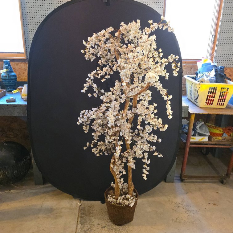 Faux Cherry Blossom Tree With White Flowers in Decorative Pot