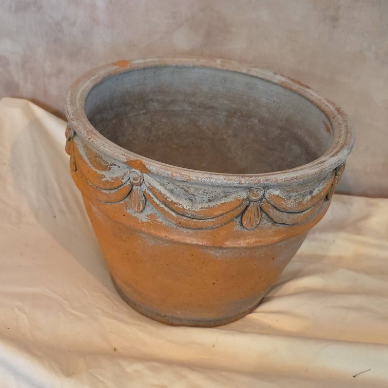 Terracotta Planter with Decorative Swag Relief, Drainage Hole