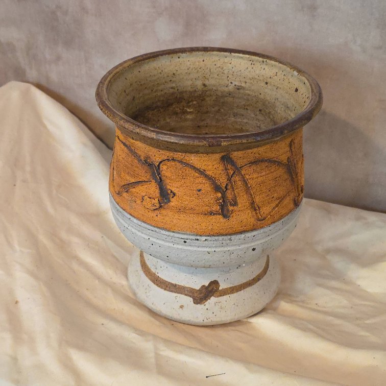 Handmade Studio Pottery Planter with Textured Glaze, Abstract Design, 8" Diameter, 9" Tall