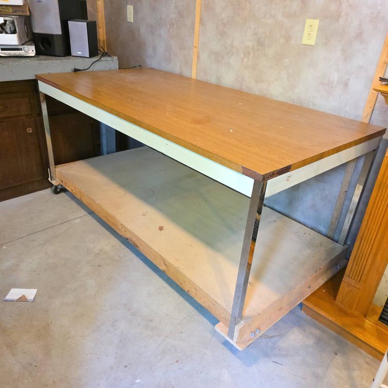 Heavy Duty Workbench with Wood Top, Lower Shelf, Metal Frame and Casters, 72x36x34 Inches
