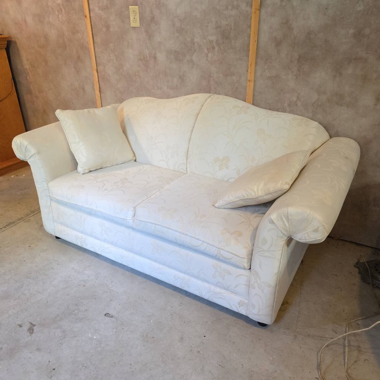 Floral Pattern Upholstered Loveseat with Rolled Arms and Two Pillows, 67" x 34" x 32"