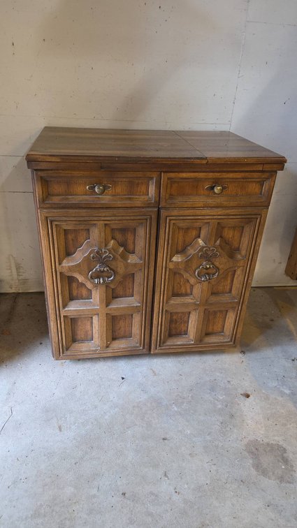 Wood Sewing Machine Cabinet with Spool Storage and Accessory Compartments, No Sewing Machine