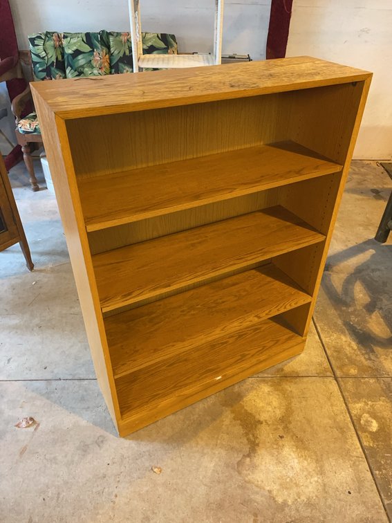 Oakwood Veneer Four Shelf Bookshelf with Adjustable Shelves