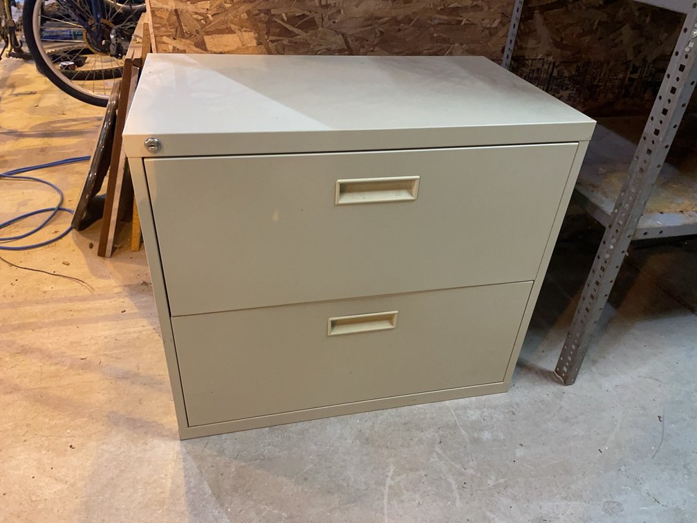 Steel Two Drawer Filing Cabinet with Handles, Beige Office Storage Unit