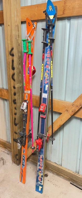 Head Snow Ranger and Völkl P30 RC Snow Skis, 2 Pairs with Poles, Longest Pair Measures 78 Inches