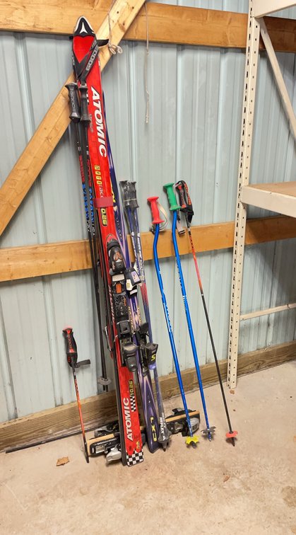 Atomic Titanium Beta Race and Kastle Carve Snow Skis with Bindings and Accessories, 2pc Lot, Longest 75"