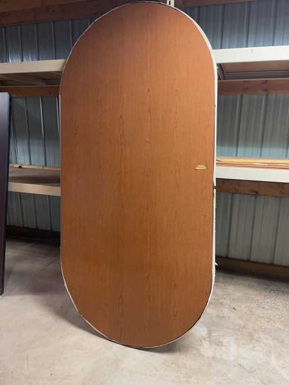 Oval Tabletop Wood Finish, 95" x 46.5", Laminate Surface with Black Edge Trim