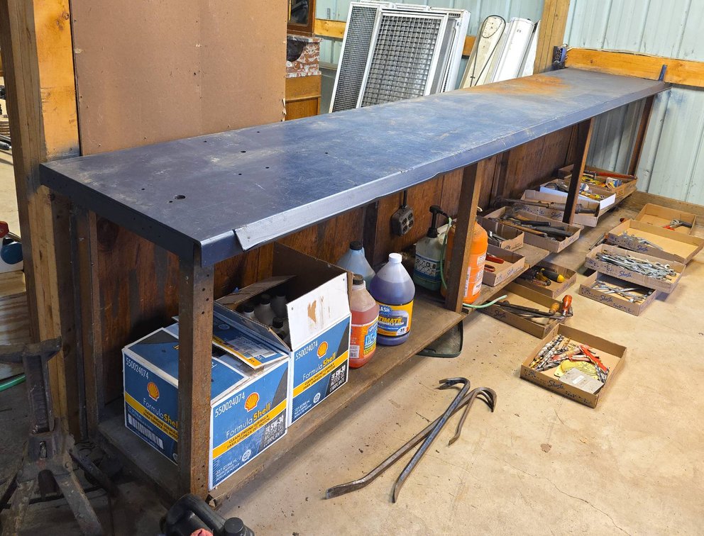 Large Industrial Metal Work Table With Wood Panel Siding