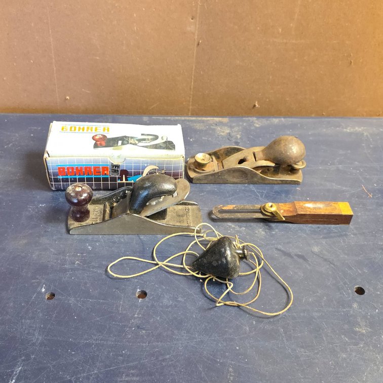 Bohrer Hand Plane in Box, Vintage Hand Plane, Stanley Bevel Gauge, Plumb Bob Tool Group