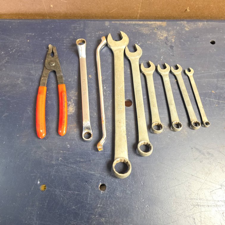 Nine-Piece Hand Tool Lot: Blue Point Pliers and Wrenches, Snap-on Double Box and Offset Wrenches, USA Made