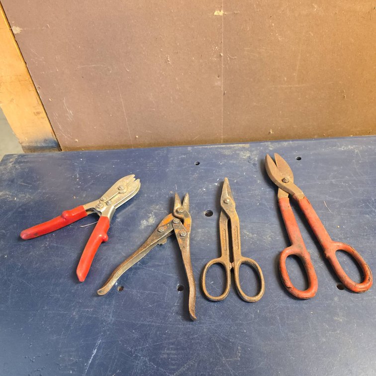 Four Piece Assorted Aviation Snips and Shears Lot, Including Malco C, Drop Forged and Solid Steel Tools