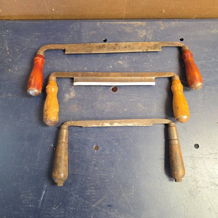 Three Draw Knives with Wooden Handles, Largest Draw Knife Measures 16 Inches Across Blade