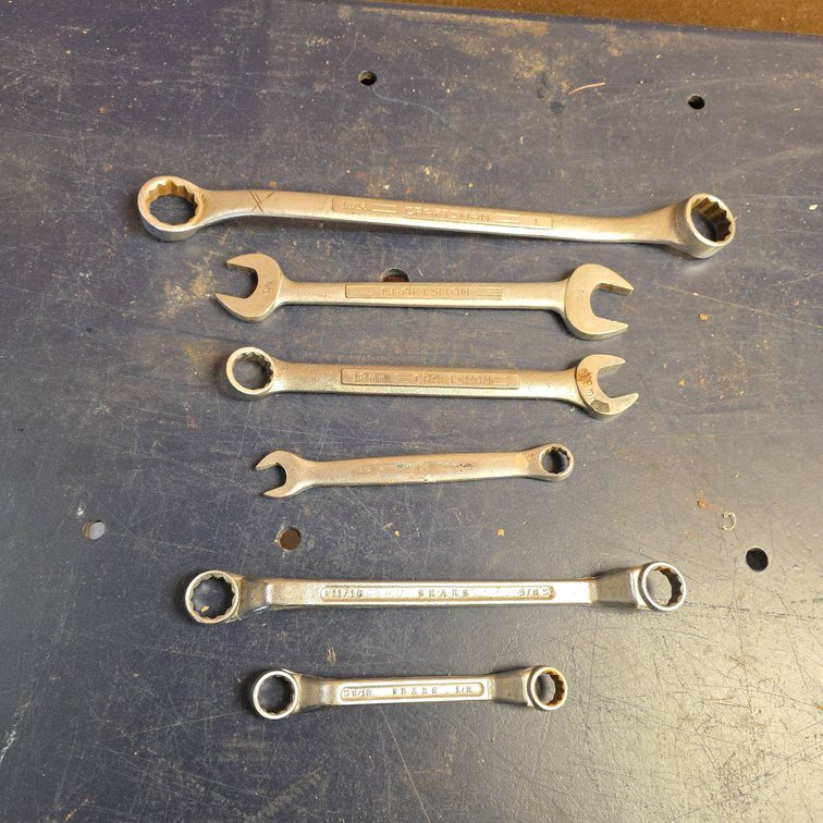 Craftsman and Sears Combination Wrenches Six-Piece Mixed Set Stainless Steel and Chrome Finish