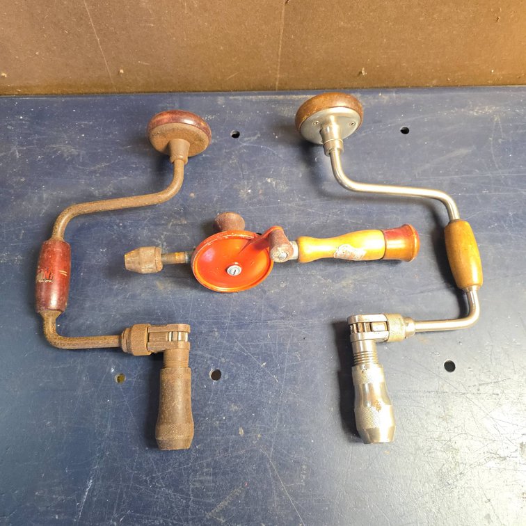 3 Hand Drills: Samson Brace, Unknown Brace, and KINSAW Eggbeater Drill