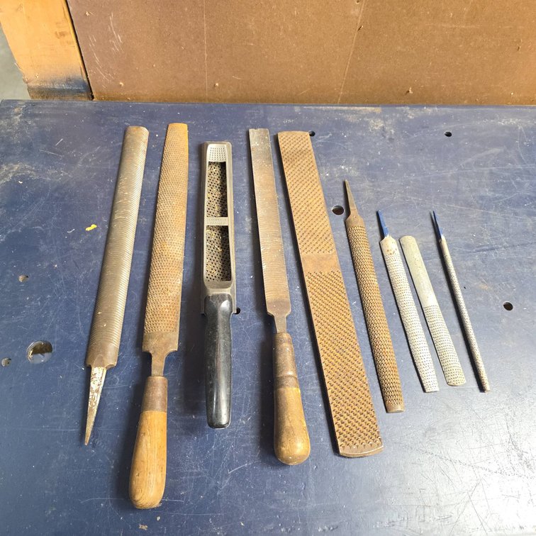 Nine Assorted Hand Files and Rasps Including Stanley Surform and Wood Handles
